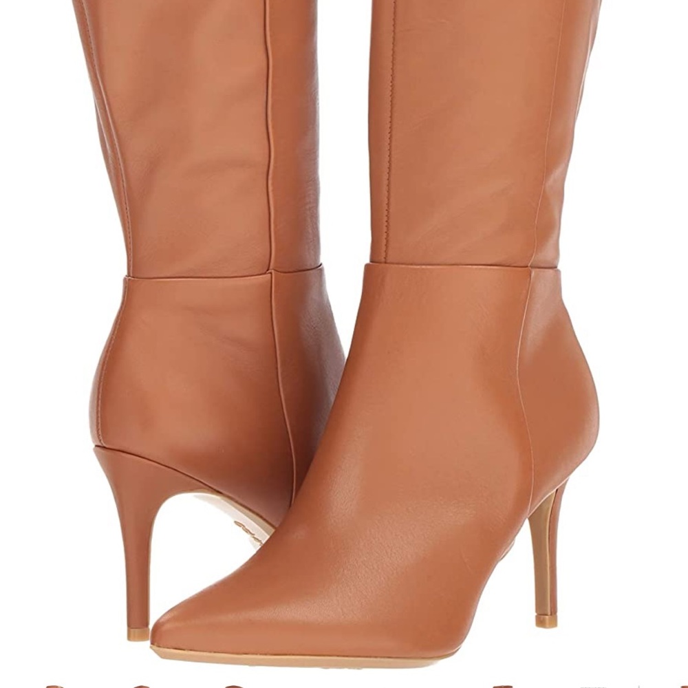 Calvin Klein Women's GLYDIA Knee High Boot, Cognac Leather Wide Calf, 9.5 M US